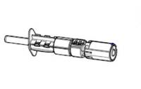 Abbildung eines zylindrischen mechanischen Steckers oder Steckels mit einem vorstehenden Stift und ringartigem Körper, dargestellt in Seitenansicht auf weißem Hintergrund.