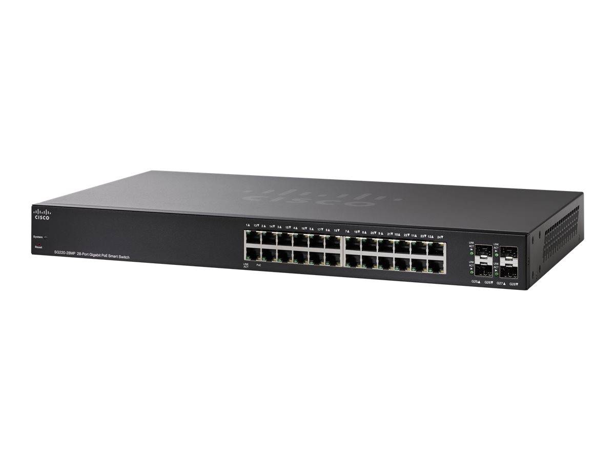 Cisco 220 Series SG220-28MP - Switch - managed - 24 x 10/100/1000 + 4 x Gigabit SFP - Desktop, an Rack montierbar - PoE (375 W)