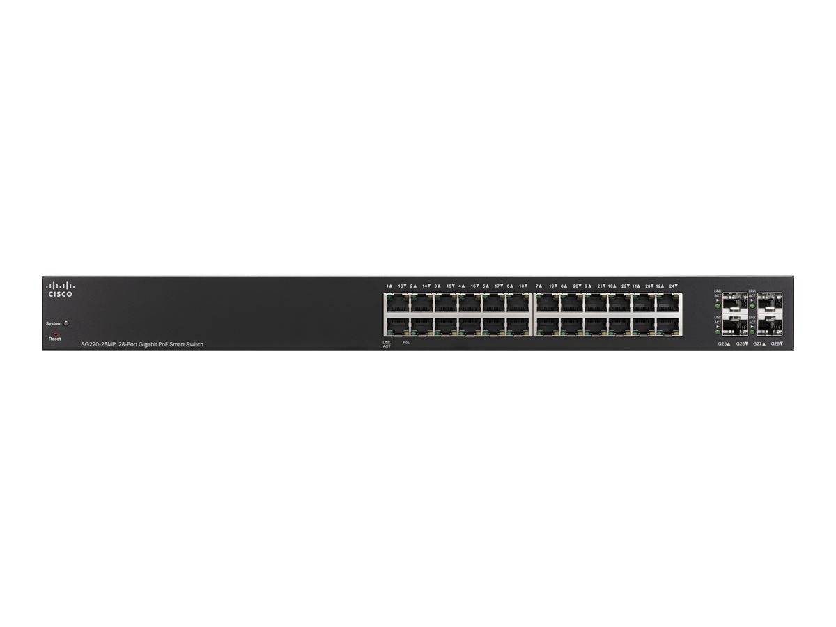 Cisco 220 Series SG220-28MP - Switch - managed - 24 x 10/100/1000 + 4 x Gigabit SFP - Desktop, an Rack montierbar - PoE (375 W)