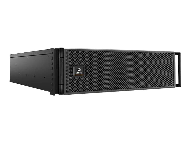 Schwarzer Rack-Server oder Netzwerk-Appliance mit perforiertem Frontgitter und Seitengiff, dargestellt auf weißem Hintergrund.
