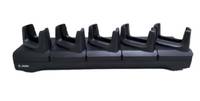 Schwarzes Multi-Slot-Ladedock mit fünf Wiegen zum Laden oder Lagern tragbarer Geräte.