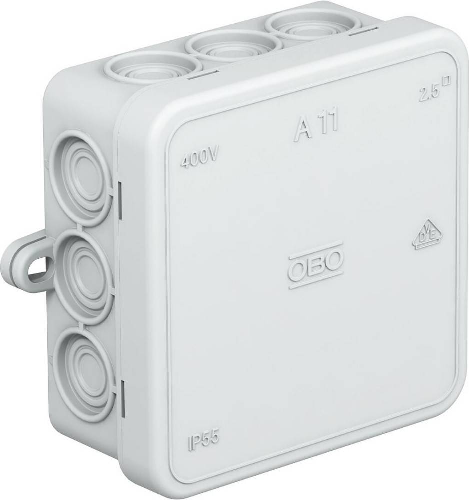 Eine weiße elektrische Verteilerdose mit der Beschriftung 