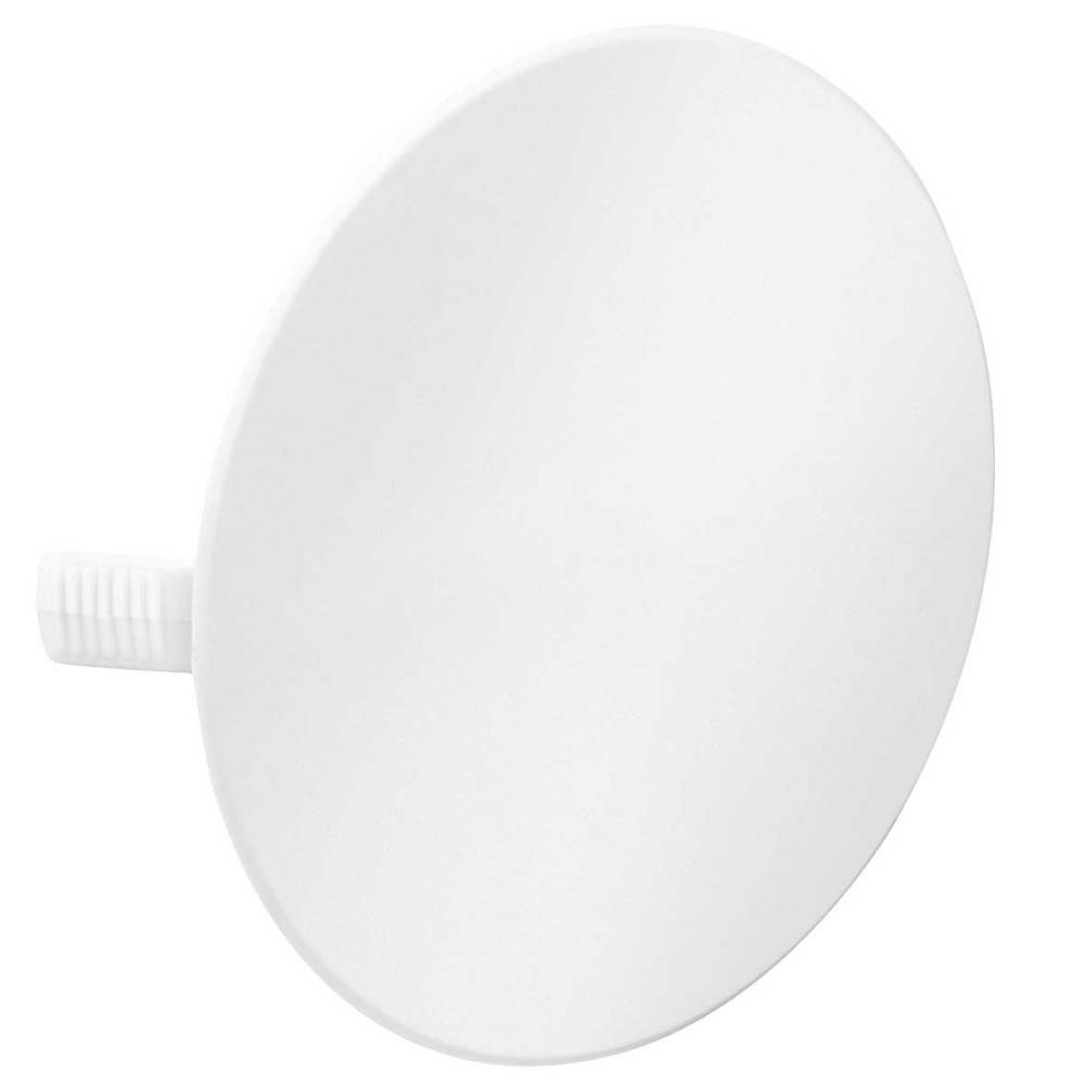 Ein rundes, weißes, konkaves Satellitenschüssel mit einem kurzen Montagearm an seiner Seite.