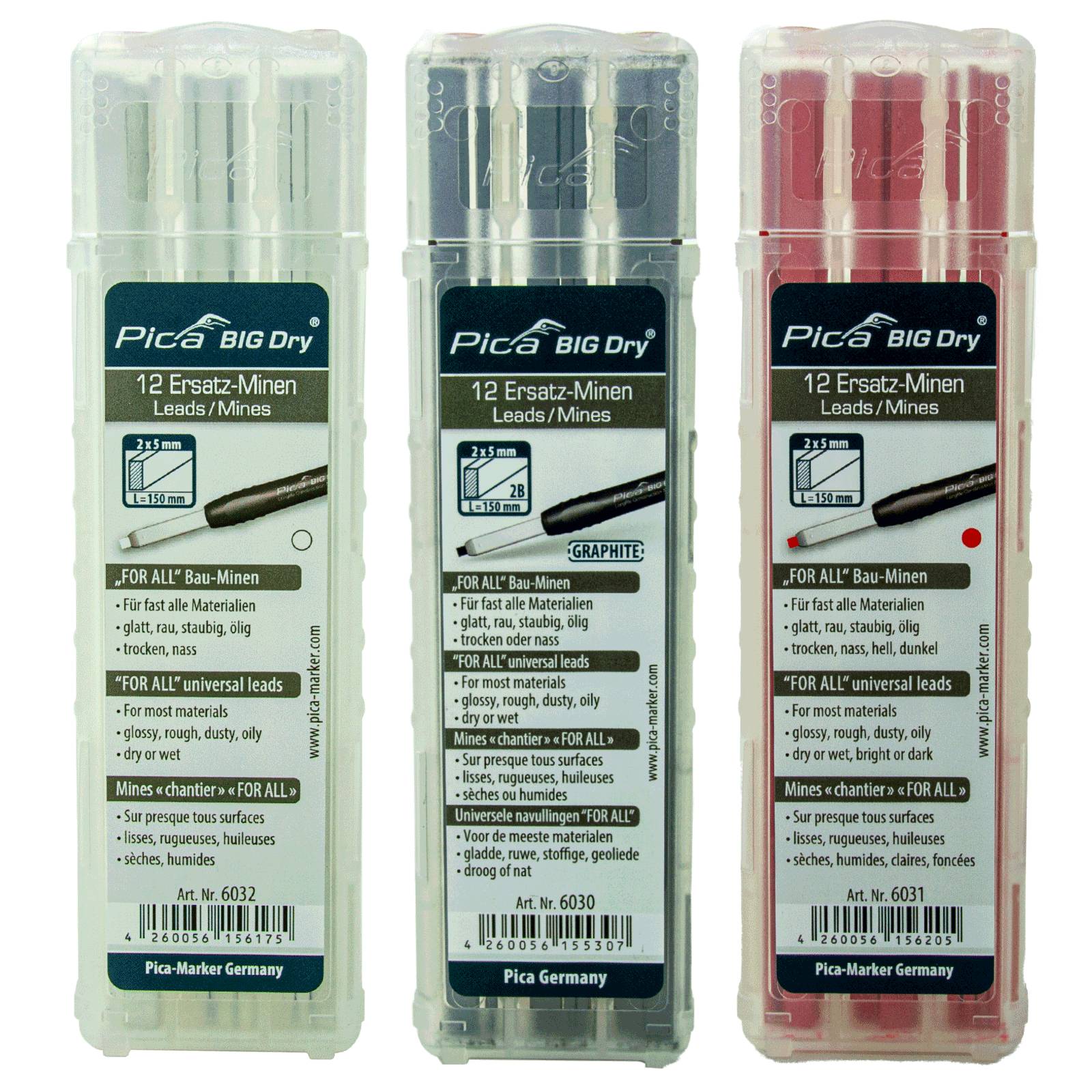 Pica BIG Dry Ersatz-Minen 6030, Wasserlösliche "FOR ALL" Bau-Minen