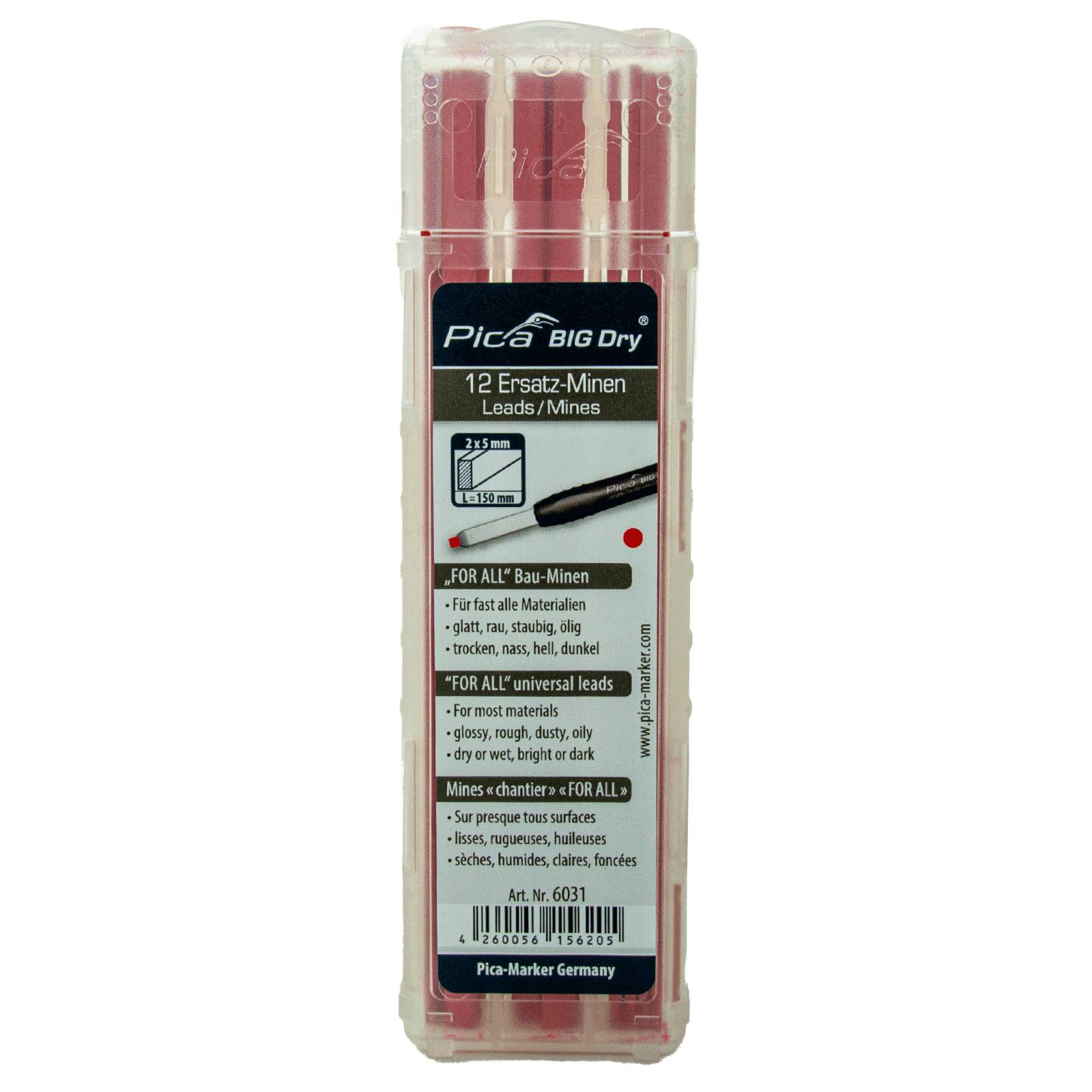 Pica BIG Dry Ersatz-Minen 6030, Wasserlösliche "FOR ALL" Bau-Minen