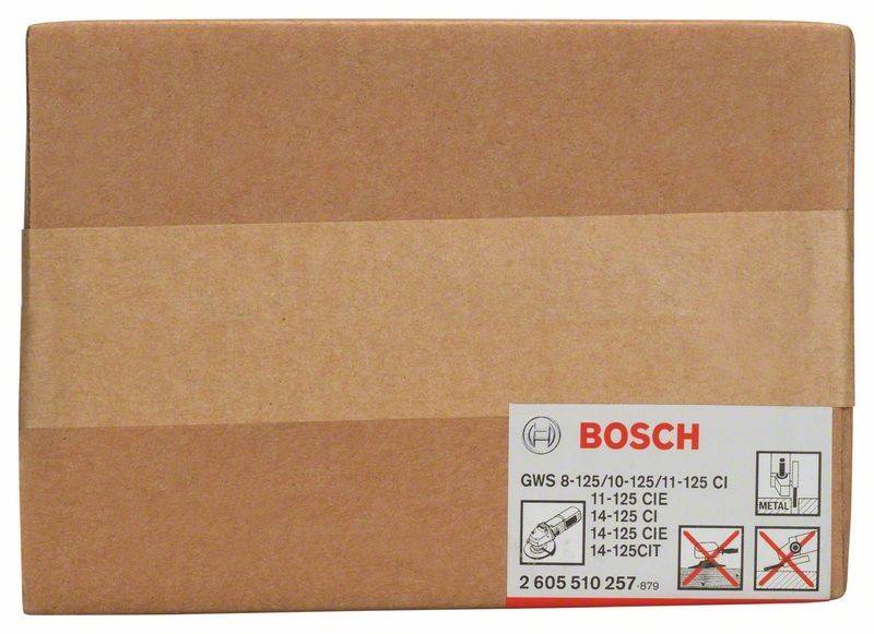 Eine braune Karton-Bosch-Box mit einer Beschriftung, die die Modelle GWS 8-125/10-125/11-125 CI, 14-125 CIE, 14-125 CI und 14-125CIT auflistet.