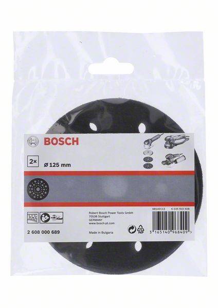 Eine Bosch-Schleifscheiben-Verpackung zeigt eine Schleifscheibe mit 125 mm Durchmesser für Winkelschleifer. Sie ist für die Verwendung mit bestimmten Elektrowerkzeugen vorgesehen.