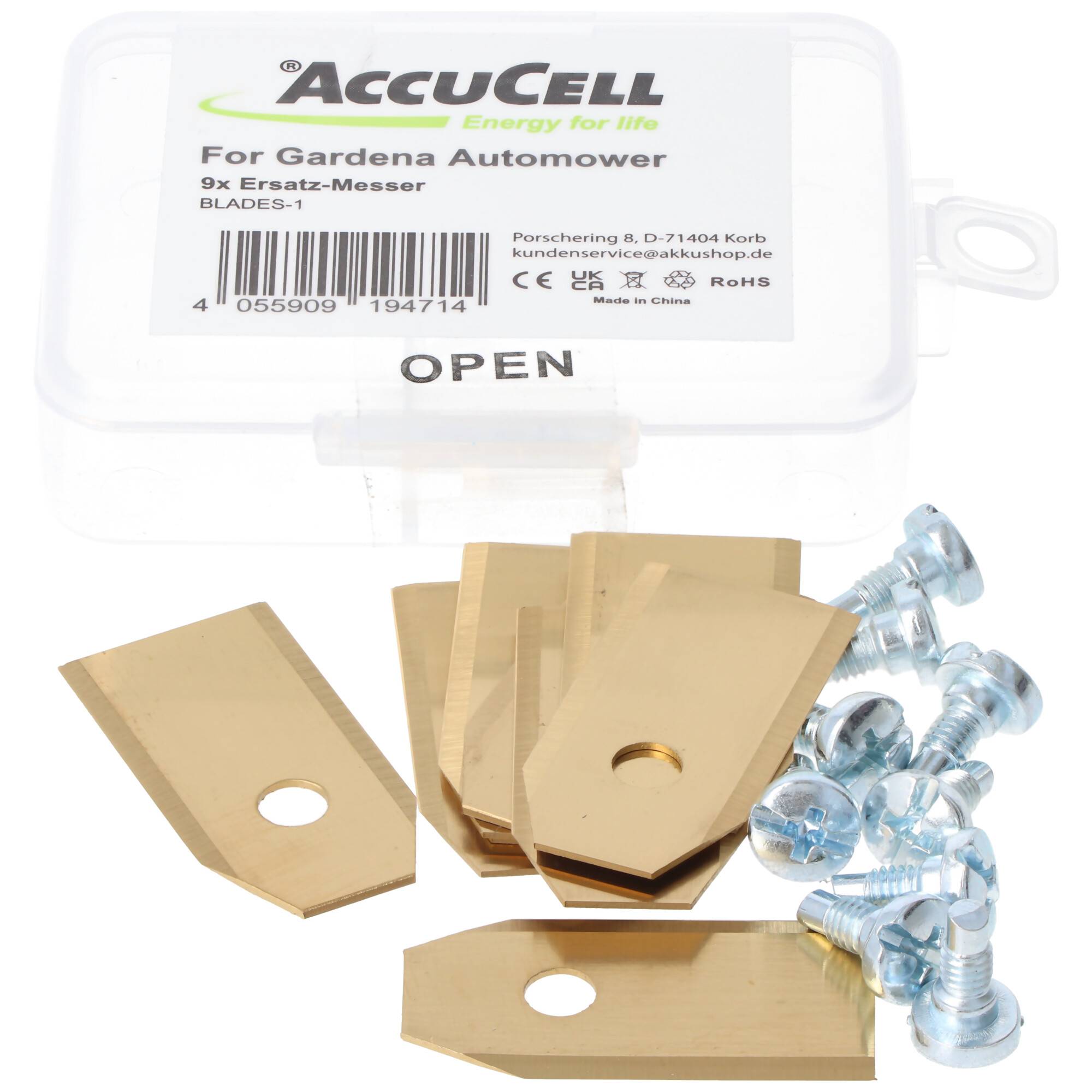 9 Stück Ersatzmesser passend für Gardena Mähroboter R38Li, R40Li, R45Li, R50Li, R70Li, R75Li, R80Li, R100Li, R130Li, R16