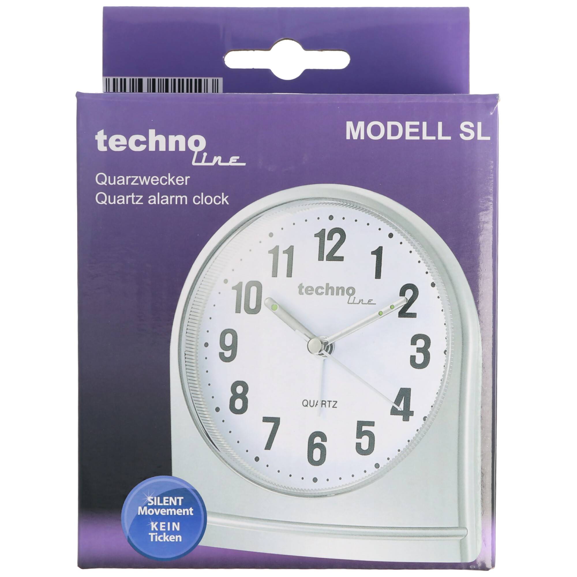 Quartz Wecker silber mit weissem Ziffernblatt, ohne Ticken, silent movement Quartz Alarm clock