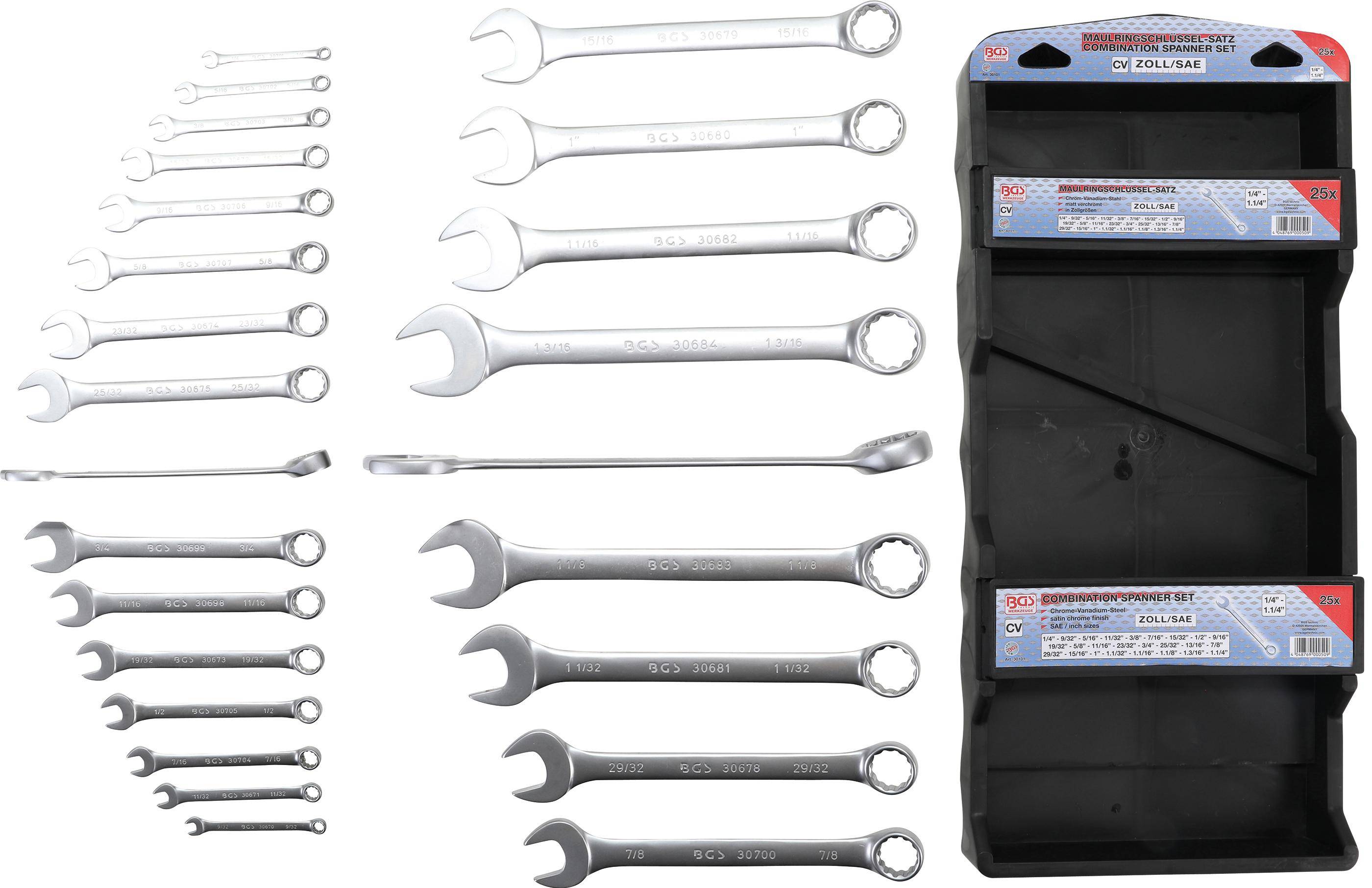 BGS Maul-Ringschlssel-Satz | Zollgren | SW 1/4" - 1.1/4" | 25-tlg.