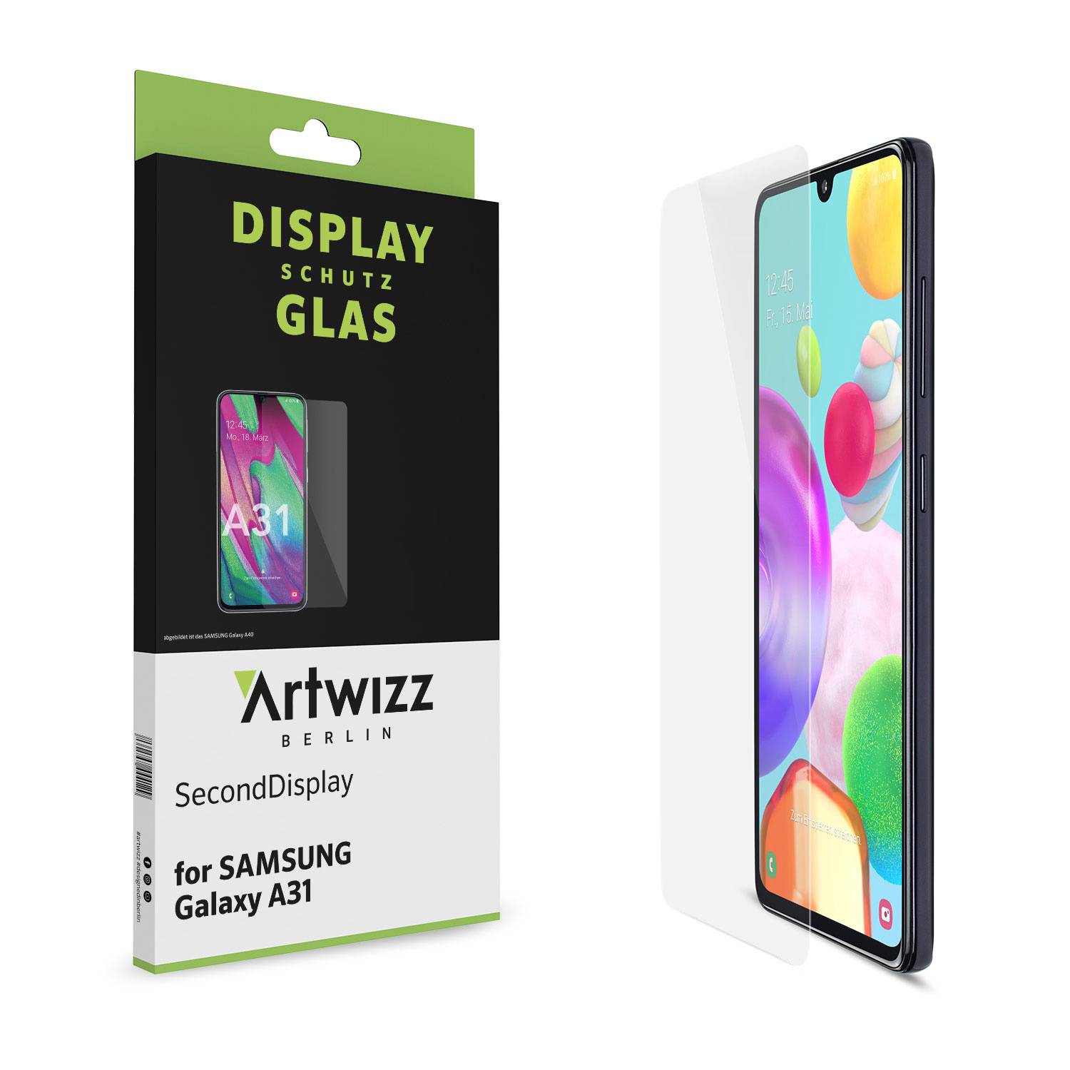 Artwizz SecondDisplay Schutzglas geeignet für Galaxy A31, A22 (4G) - Displayschutz aus Sicherheitsglas mit 9H Härte - Hüllenfreundlich - Transparen