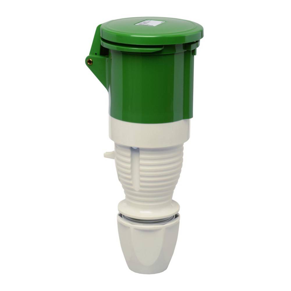 Ein grüner und weißer Regenmesser mit einer zylindrischen Form, der zur Messung von Niederschlag verwendet wird.