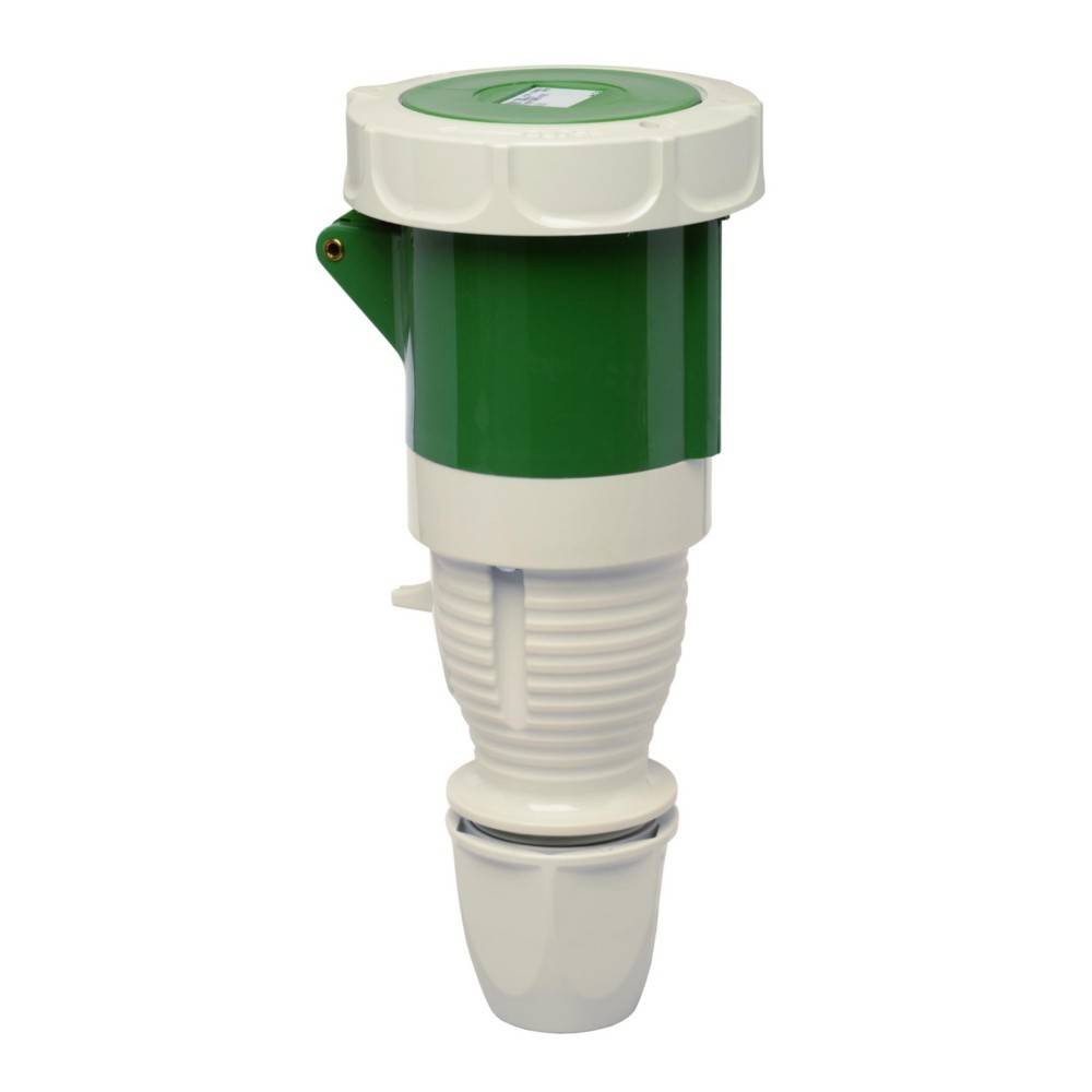 Ein grünes und weißes industrielles Gerät mit zylindrischer Form, möglicherweise ein Sensor oder Messgerät, das für Mess- oder Überwachungszwecke entwickelt wurde.