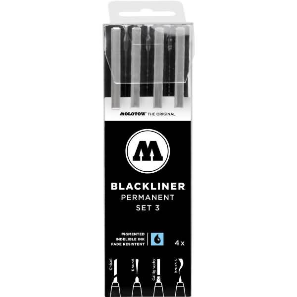 Blackliner Set 3 schwarz VE=je 1 Chisel, Round, Calligraphy, Brush S