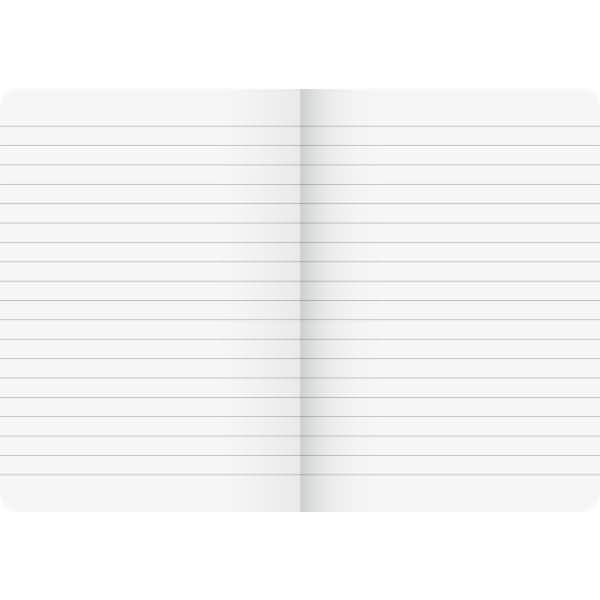 Blanko-Notizbuchpapier mit Mittelstoß und schwachen horizontalen Linien; kein Text oder sonstiger Inhalt.