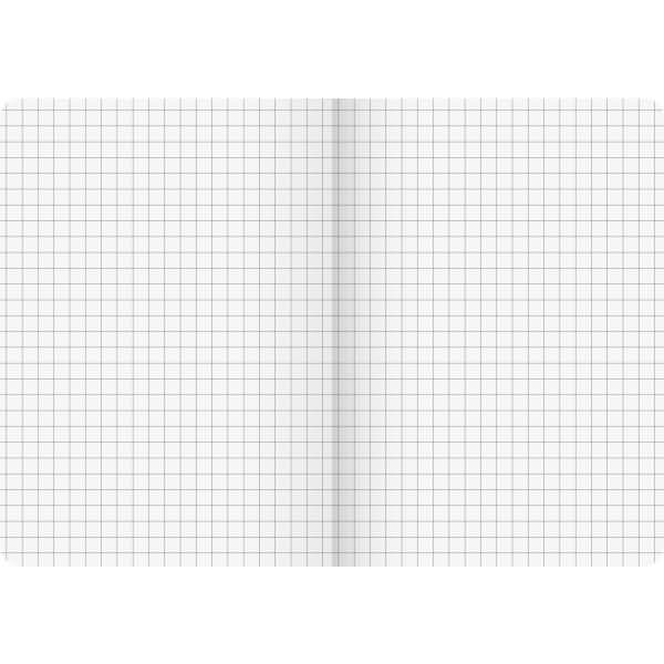 Leeres hellgraues Millimeterpapier mit gleichmäßig verteilten Quadraten und subtiler gerundeter Kante auf weißem Hintergrund.