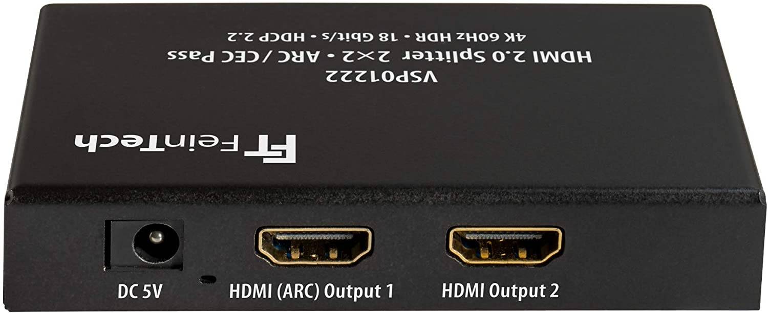 FeinTech VSP01222 HDMI 2.0 Splitter 2x2 mit ARC Pass und Scaler 4K zu 1080p