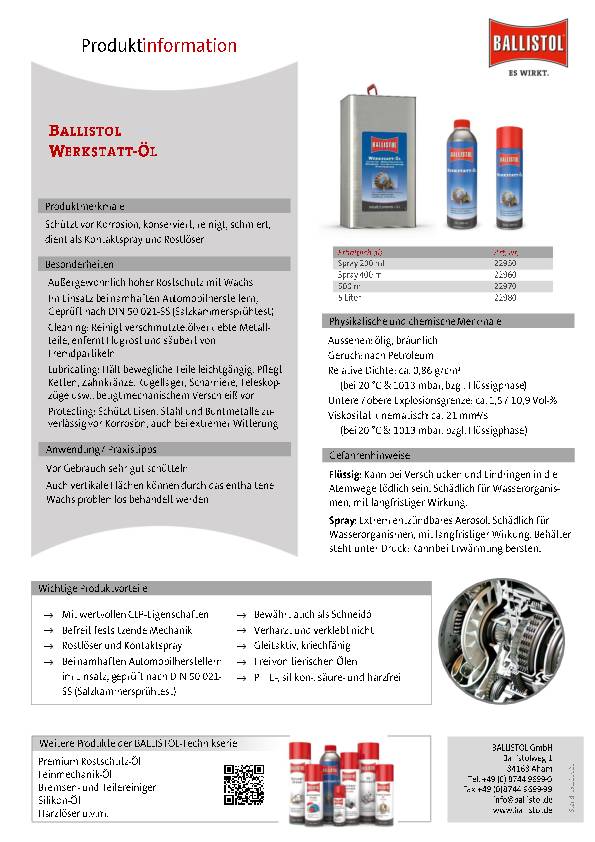 Multi-Werkstattöl 400ml Spraydose BALLISTOL