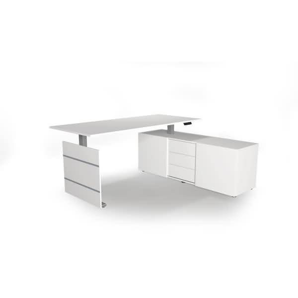 Komplettarbeitsplatz Move 3 180x80x72-120 mit Sideboard silber/weiß