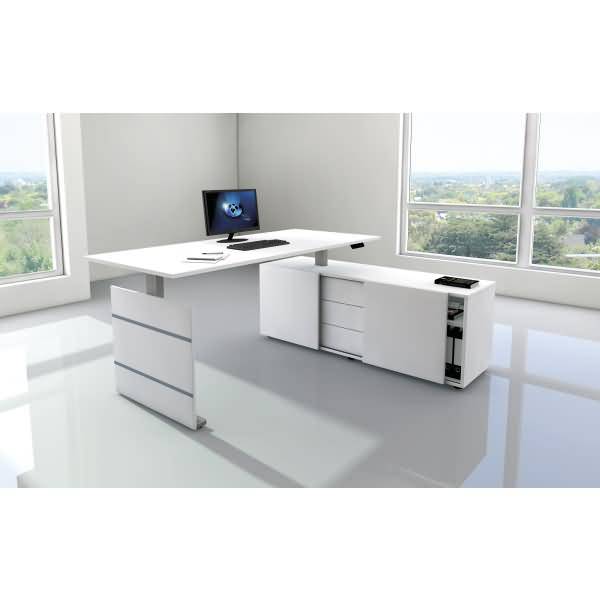 Komplettarbeitsplatz Move 3 180x80x72-120 mit Sideboard silber/weiß