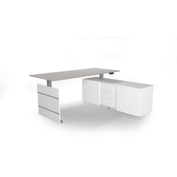 Komplettarbeitsplatz Move 3 180x80x72-120 mit Sideboard silber/weiß/lichtgrau