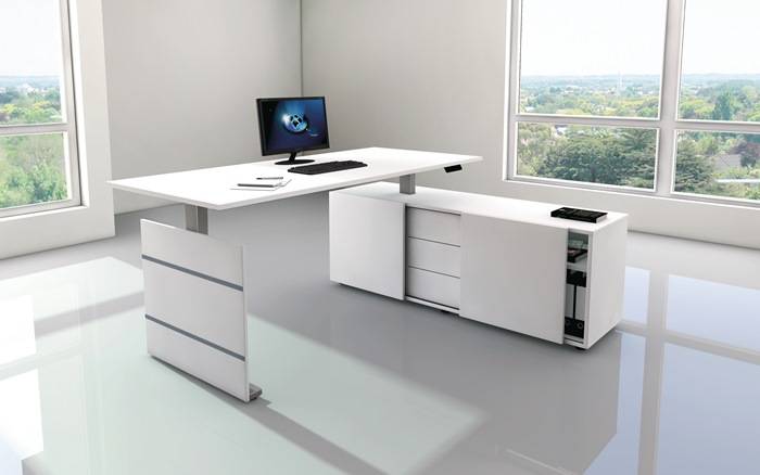 Schreibtisch M-ove siber H720-1200xB1800xT800mm lichtgrau m.Sideboard