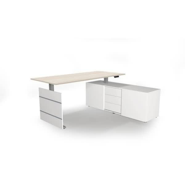 Komplettarbeitsplatz Move 3 180x80x72-120 mit Sideboard silber/weiß/ahorn