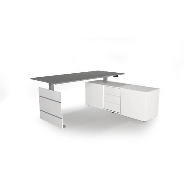 Komplettarbeitsplatz Move 3 180x80x72-120 mit Sideboard silber/weiß/grafit