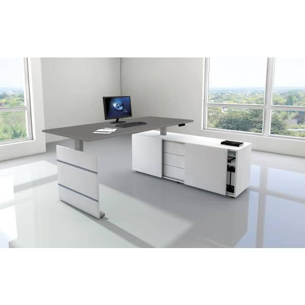 Komplettarbeitsplatz Move 3 180x80x72-120 mit Sideboard silber/weiß/grafit