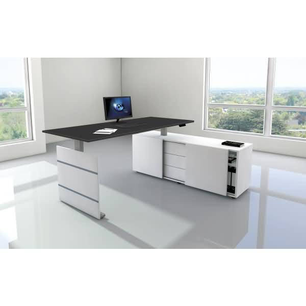 Komplettarbeitsplatz Move 3 180x80x72-120 mit Sideboard silber/weiß/anthrazit
