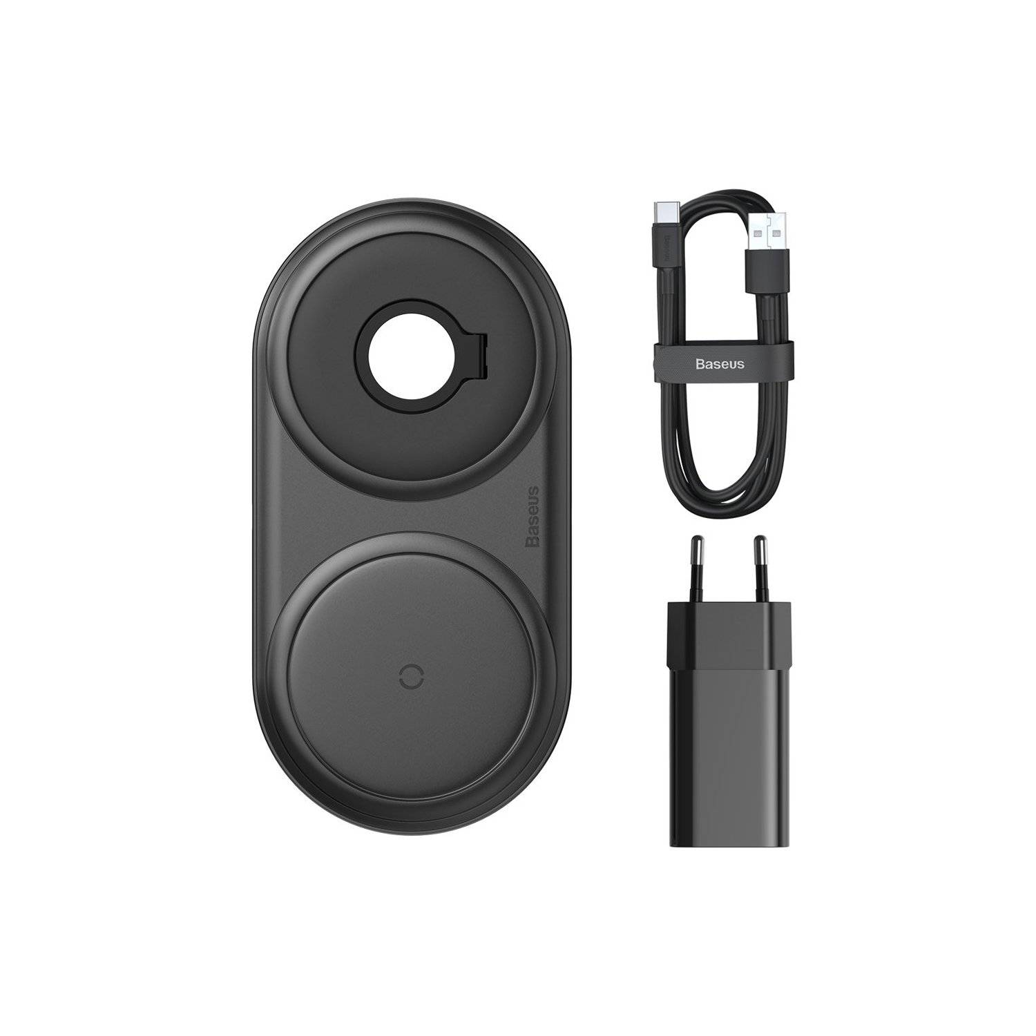 Baseus kabelloses Wireless Charger Ladegerät 10W + USB Typ C Kabel 3A 1M + Wandladegerät 12 V / 2A schwarz