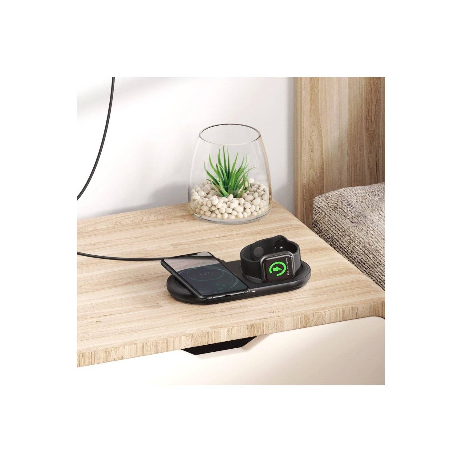 Baseus kabelloses Wireless Charger Ladegerät 10W + USB Typ C Kabel 3A 1M + Wandladegerät 12 V / 2A schwarz