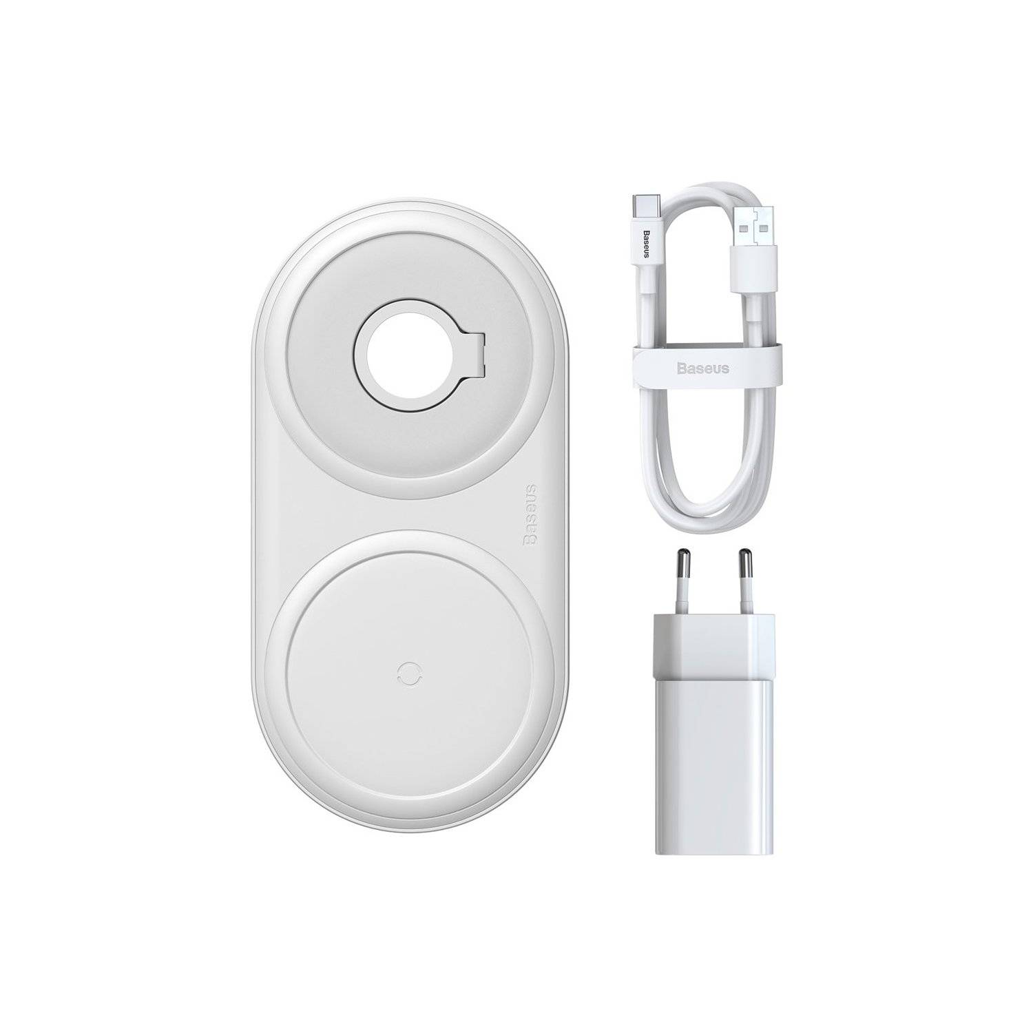 Baseus kabelloses Wireless Charger Ladegerät 10W + USB Typ C Kabel 3A 1M + Wandladegerät 12 V / 2A weiß