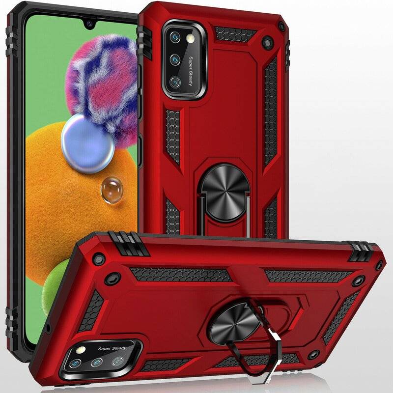 Silikon TPU Slim Case mit 360° Ring Schutzhülle Kickstand Handyhülle Magnetisch für Samsung Galaxy A51 (A515F) Rot