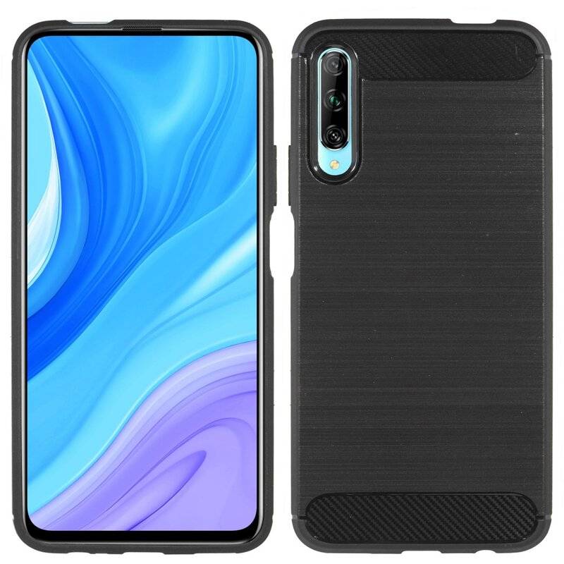 Silikon Hülle Bumper Carbon für HUAWEI P SMART PRO 2019 Case TPU Soft Handyhülle Cover Schutzhülle Schwarz