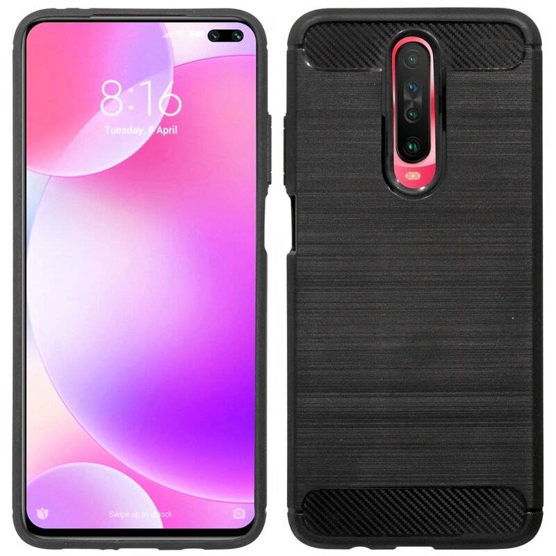 Silikon Hülle Carbon für XIAOMI POCO X2 Case TPU Soft Handyhülle Cover Schutzhülle Schwarz