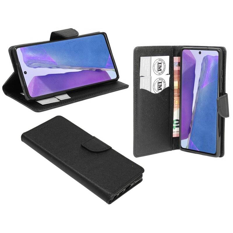 Buchtasche "Fancy" für SAMSUNG GALAXY NOTE 20 (N980F) Handyhülle Schutzhülle mit Standfunktion, Kartenfach Schwarz