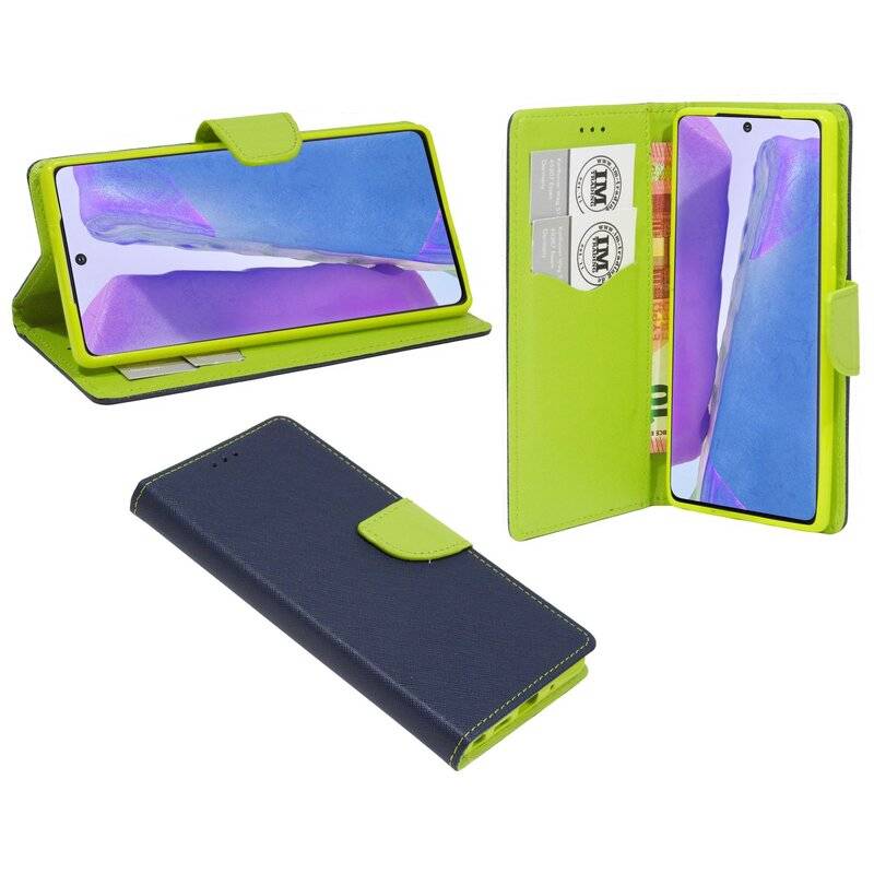 Buchtasche "Fancy" für SAMSUNG GALAXY NOTE 20 (N980F) Handy Hülle Schutzhülle mit Standfunktion, Kartenfach Blau-Grün
