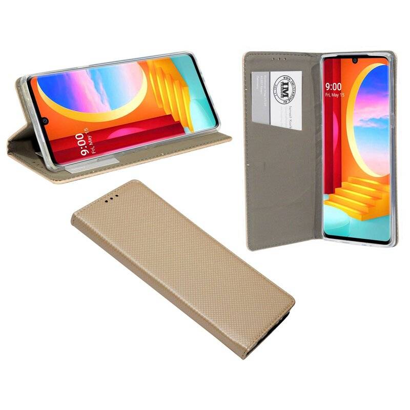 Buch Tasche "Smart" für LG VELVET Handy Hülle Etui Brieftasche Schutzhülle mit Standfunktion, Kartenfach Gold