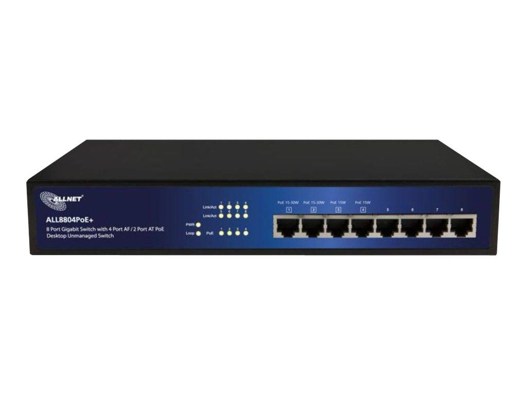ALLNET ALL8804PoE+ - Switch - unmanaged - 4 x 10/100/1000 (PoE) - + 4 x 10/100/1