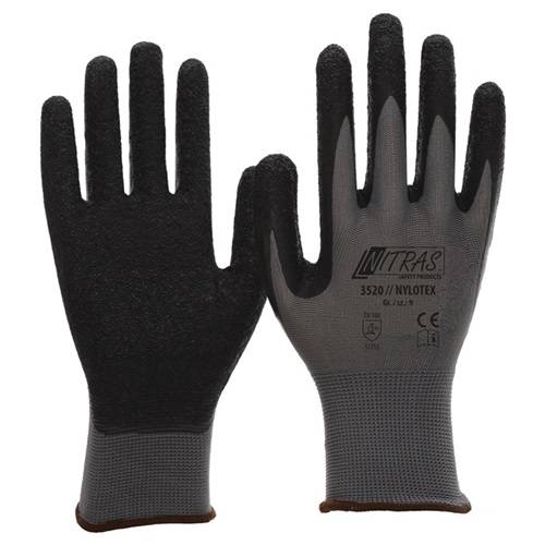 Handschuhe NYLOTEX Gr.10 grau/schwarz EN 388 PSA II Nyl.m.Latex NITRAS