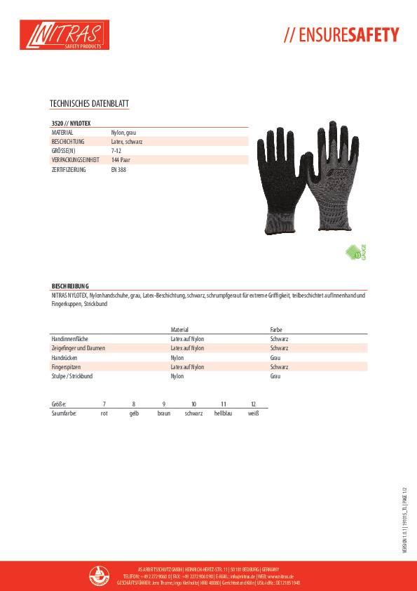 Handschuhe NYLOTEX Gr.10 grau/schwarz EN 388 PSA II Nyl.m.Latex NITRAS