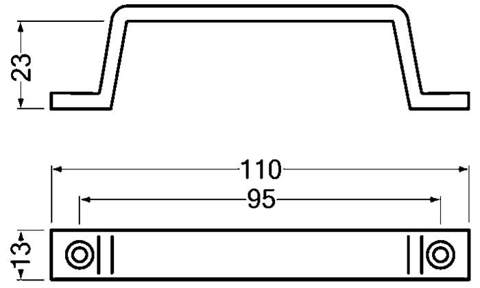 Handgriff 420 A.23mm L.110mm B.13mm Alu.silber elox.Löcher 2 HERMETA
