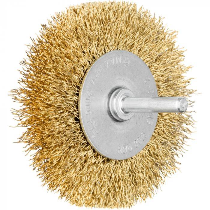 PFERD Rundbürste RBU 8015/6 MES 0,30 mit Schaft - Messing - ungezopft - Außen-ø 80 mm - Besatzmaterial-ø 0,30 mm - VE 10 Stück - Preis per VE