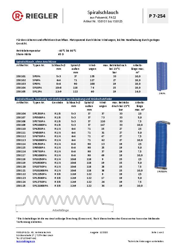 Spiralschlauch ID 6mm AD 8mm L.7,5m R 1/4 Zoll Rl.RIEGLER