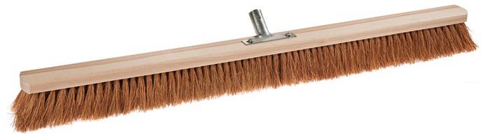 Eine Holz-Kehrschaufel mit braunen Borsten, ausgestattet mit einer Metallgriffbefestigung.