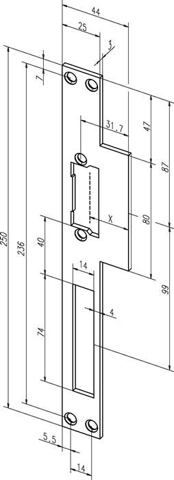 Lappenschließblech 14C ktg.B.44xL.250mm DIN L/R ASSA ABLOY