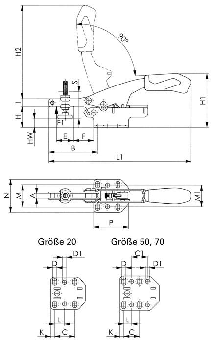 Waagrechtspanner Nr.6870F Gr.70 waagrechter Fuß AMF