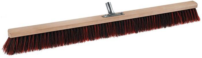 Ein Holz-Kehrbesen mit roten und schwarzen Borsten, entwickelt zum Kehren großer Flächen.