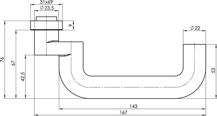 Technische Zeichnung einer Klempnerrohrleitung zeigt Abmessungen an: 167 mm Gesamtlänge, 143 mm horizontale Länge, 9 mm Wandstärke.